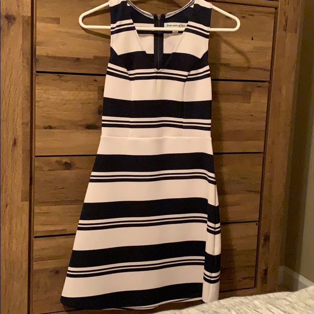 navy and white striped dress